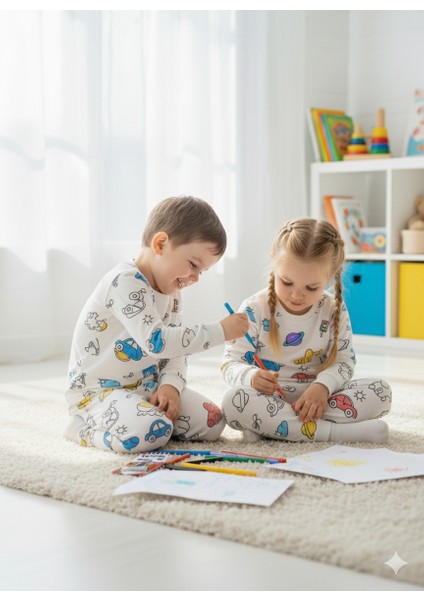 Çocuk Boyanabilir Uzay Temalı Pijama Takımı Kalem Hediyeli Aktivite Seti modelleri