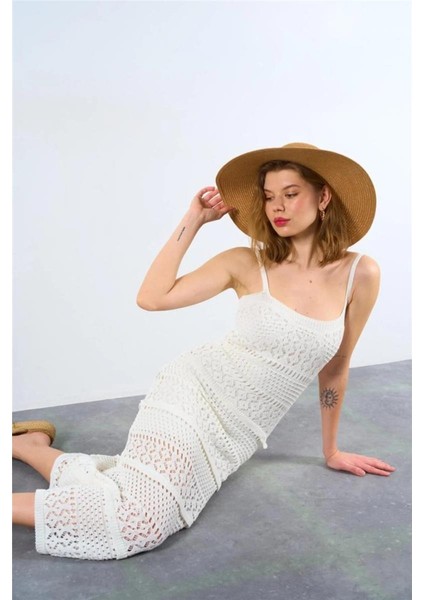 Eyesof Ajurlu Astarlı Elbise - Ekru