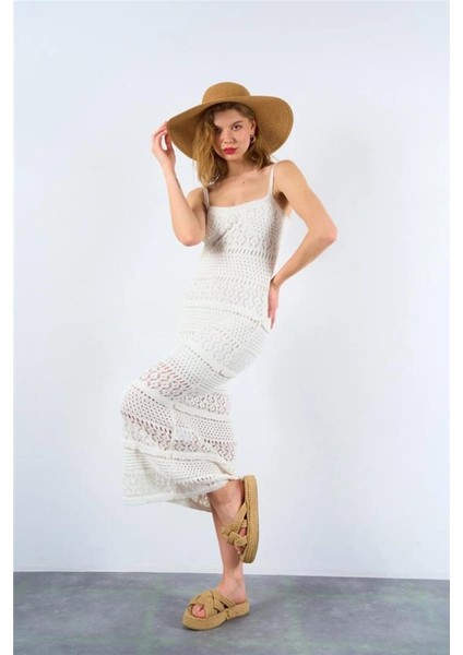 Eyesof Ajurlu Astarlı Elbise - Ekru modelleri