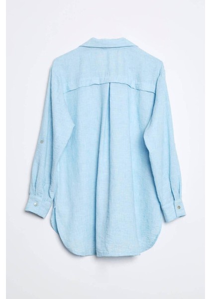 Uzun Kollu Çiçekli Mavi Kadıngömlek M38044-2Y5 modelleri