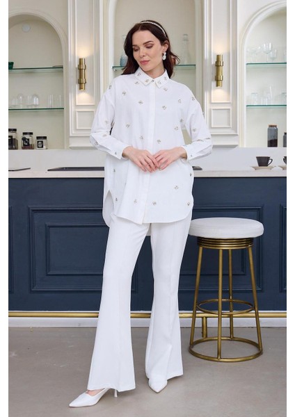 Uzun Kollu Taşlı Beyaz Kadın Gömlek MA11.03-2Y5 modelleri