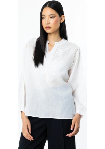Işlemeli Ekru Keten Kadın Bluz 3924-2Y5 fiyatları