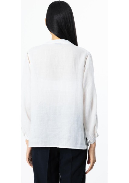 Işlemeli Ekru Keten Kadın Bluz 3924-2Y5 fırsatları