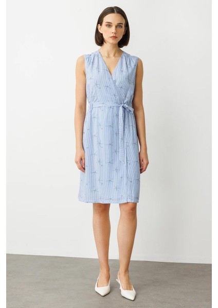 Çizgili Desenli Mavi Kadın Elbise 5214-2Y5