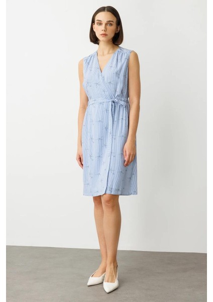 Çizgili Desenli Mavi Kadın Elbise 5214-2Y5 fiyatları