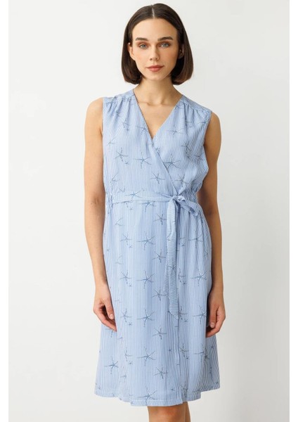 Çizgili Desenli Mavi Kadın Elbise 5214-2Y5 modelleri