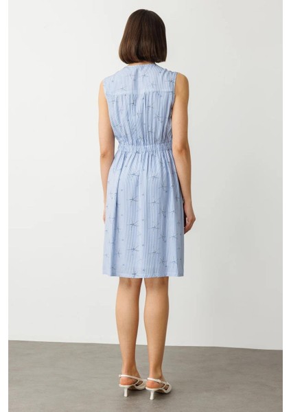 Çizgili Desenli Mavi Kadın Elbise 5214-2Y5 fırsatları