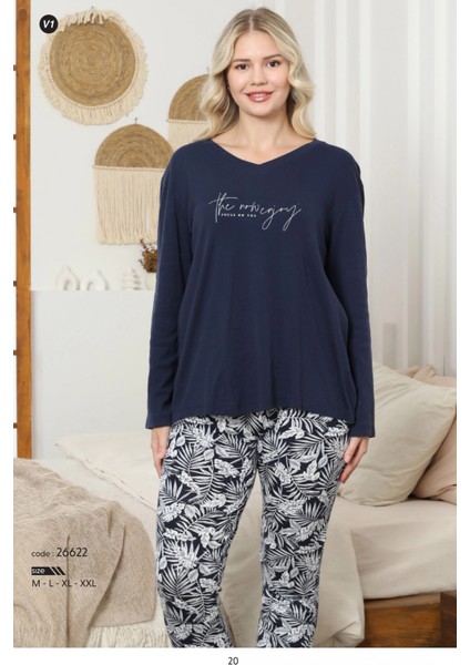 Limissi Kadın V Yaka Üstü Lacivert Pijama Takımı 26622