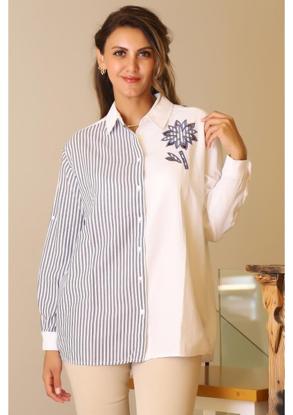 Omuzu Çiçek Detaylı Beyaz Kadın Gömlek 3850-2Y5 fiyatları