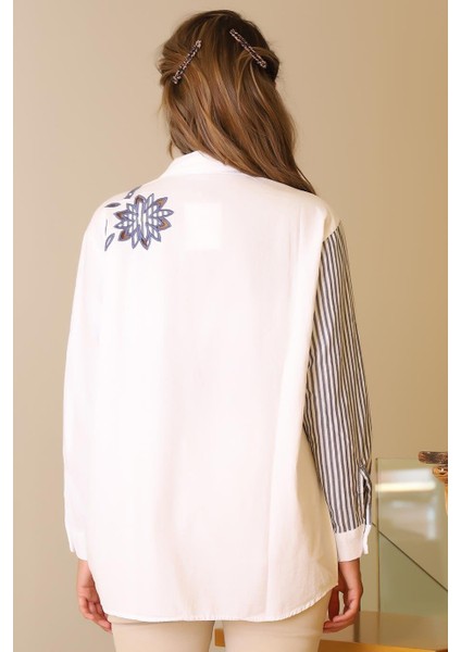 Omuzu Çiçek Detaylı Beyaz Kadın Gömlek 3850-2Y5 fırsatları