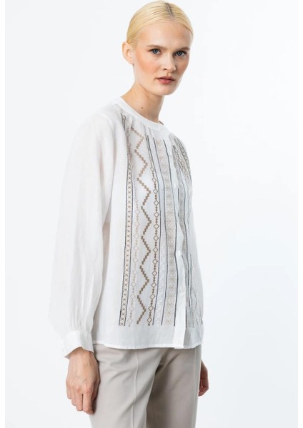 Önü Nakışlı Ekru Keten Kadın Bluz 3928-2Y5 fiyatları