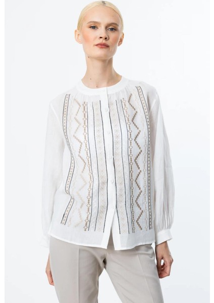 Önü Nakışlı Ekru Keten Kadın Bluz 3928-2Y5 modelleri