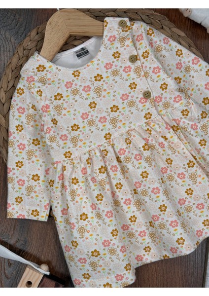 Pamuklu Çiçek Desenli Uzun Kollu Kız Bebek Elbisesi modelleri