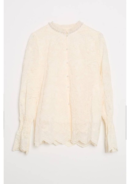 Hakim Yaka Kolları Lastikli Naturel Kadın Gömlek M38182-2Y5 fiyatları