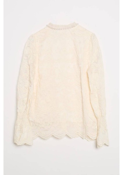 Hakim Yaka Kolları Lastikli Naturel Kadın Gömlek M38182-2Y5 modelleri