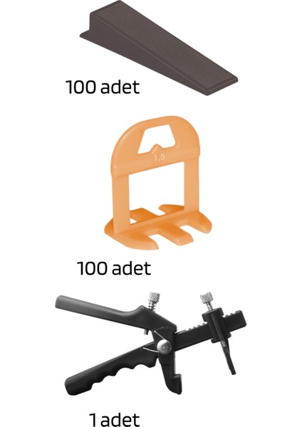 Seramik Seviye Tespit Derz Artı Uygulama SETI(100 Seviye 1.5 Mm, 100 S.takoz, 1 P.pense)