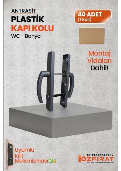 Pvc Pimapen Plastik Banyo, Tuvalet, Wc Kapı Kolu – Antrasit – (40 Takım / 1 Koli)