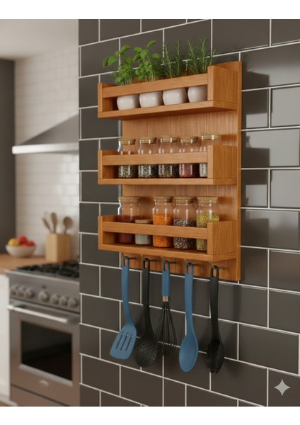 Ahşap Baharat ve Düzenleme Rafı Organizer (60X80)