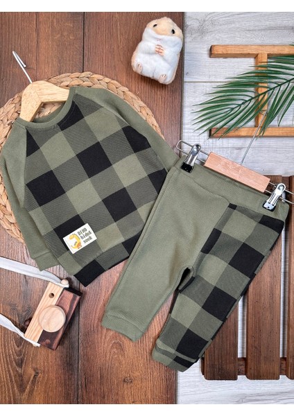 Pamuklu Ekose Desenli Uzun Kollu 2li Erkek Bebek Takım