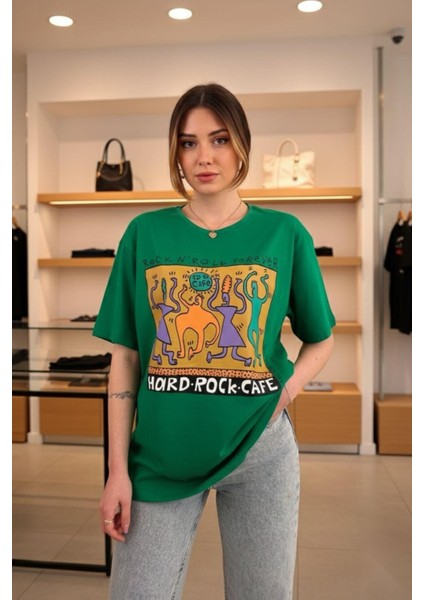 Hard Rock Baskılı Basic Kısa Kollu T-Shirt Yeşil