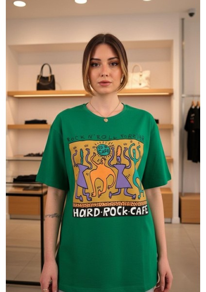 Hard Rock Baskılı Basic Kısa Kollu T-Shirt Yeşil fırsatları