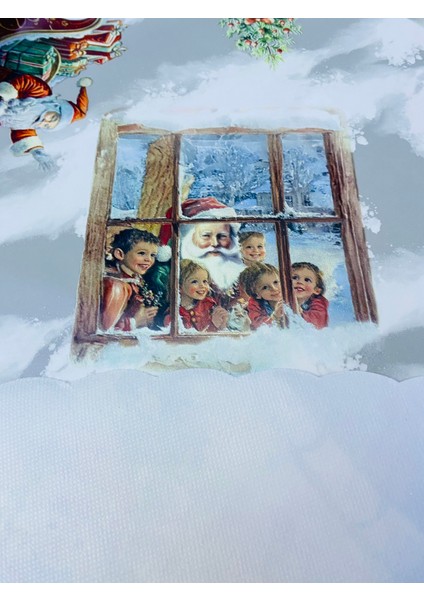 Kardan Adam Geğikli Kırmızı Noel Baba Yılbaşı Konsepti Astarlı Kaymaz Pvc Yuvarlak Muşamba Masa Örtüsü fırsatları