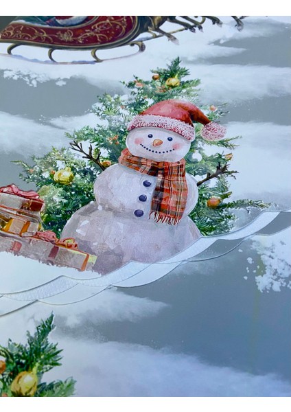 Kardan Adam Geğikli Kırmızı Noel Baba Yılbaşı Konsepti Astarlı Kaymaz Pvc Yuvarlak Muşamba Masa Örtüsü indirimleri