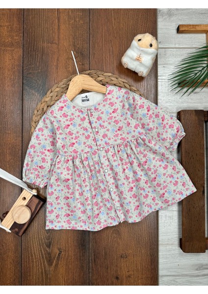 Pamuklu Çiçek Desenli Kız Bebek Elbise