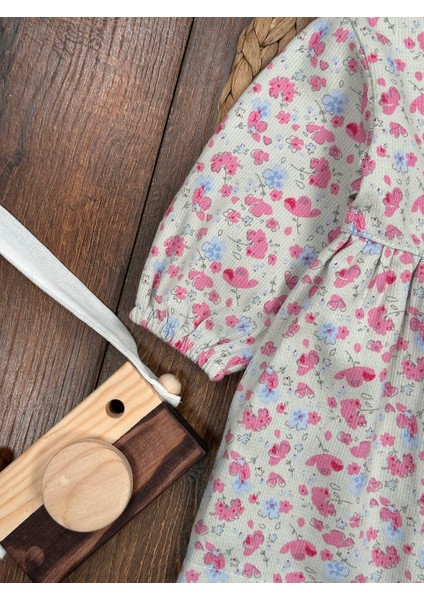 Pamuklu Çiçek Desenli Kız Bebek Elbise modelleri