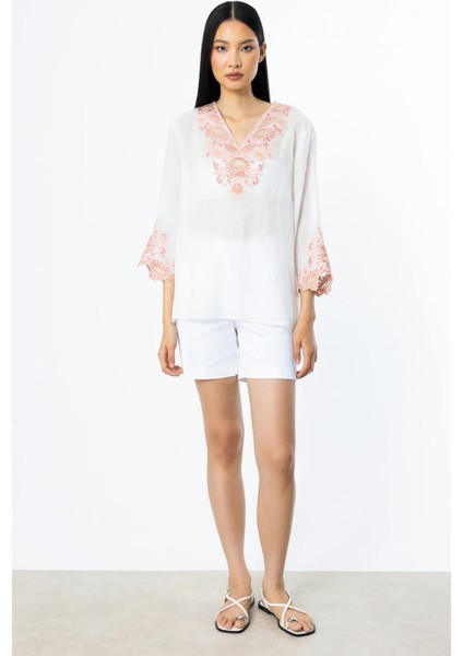 Nakış Detaylı Keten Ekru Kadın Bluz 3936-2Y5 modelleri