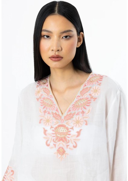 Nakış Detaylı Keten Ekru Kadın Bluz 3936-2Y5 fırsatları