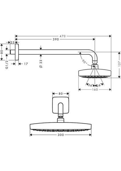 Overhead Shower 300 2jet With Shower Armatür 27385000 fiyatları