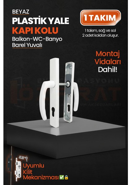 Pvc Pimapen Plastik Yale Kapı Kolu – Balkon, Tuvalet (Wc), Banyo Için – Beyaz – (1 Takım)