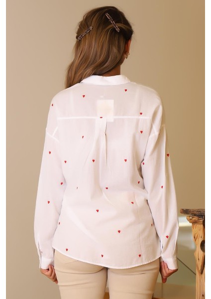 Uzun Kollu Kırmızı Kalp Detaylı Kadın Gömlek 3039-2Y5 indirimleri