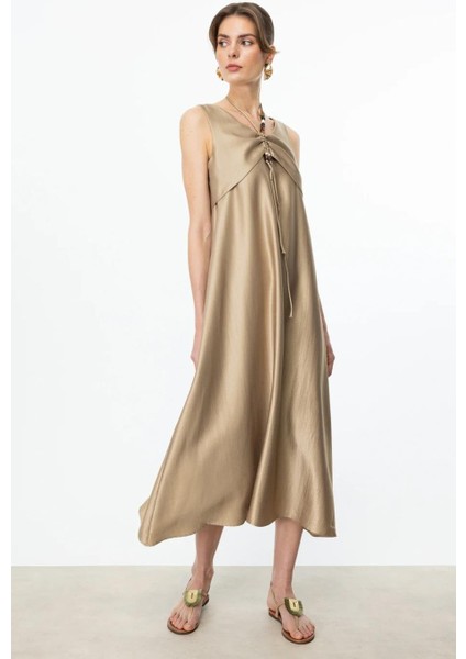 Boncuk Süslü Volanlı Maxi Gold Kadın Elbise S 5220-2Y5 5220-2Y5 fiyatları