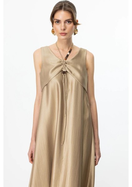 Boncuk Süslü Volanlı Maxi Gold Kadın Elbise S 5220-2Y5 5220-2Y5 fırsatları