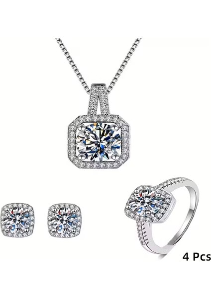 4 Parıltılı Küp Su Taşlı Takı Seti! Kolye Pandantifleri, Yüzükler ve Küpeler fiyatları