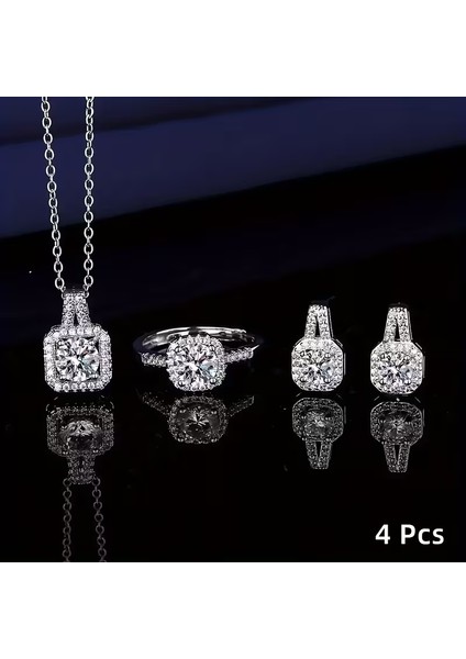 4 Parıltılı Küp Su Taşlı Takı Seti! Kolye Pandantifleri, Yüzükler ve Küpeler modelleri