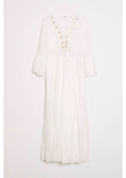 Püskül Detaylı Ekru Kadın Elbise M38343-2Y5