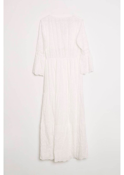 Püskül Detaylı Ekru Kadın Elbise M38343-2Y5 modelleri