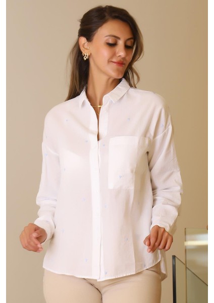 Uzun Kollu Mavi Kalp Detaylı Kadın Gömlek 3039-2Y5 modelleri