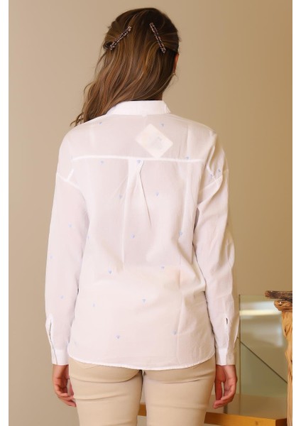 Uzun Kollu Mavi Kalp Detaylı Kadın Gömlek 3039-2Y5 indirimleri