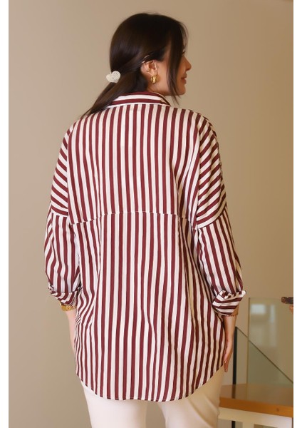 Bordo Çizgili Taşlı Kadın Gömlek 4735-2Y5 indirimleri