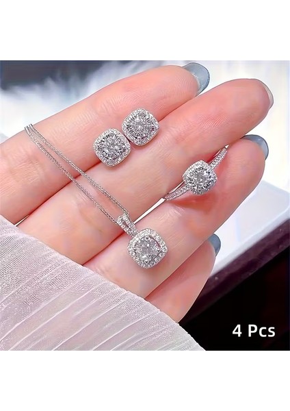 4 Parıltılı Küp Su Taşlı Takı Seti! Kolye Pandantifleri, Yüzükler ve Küpeler fırsatları