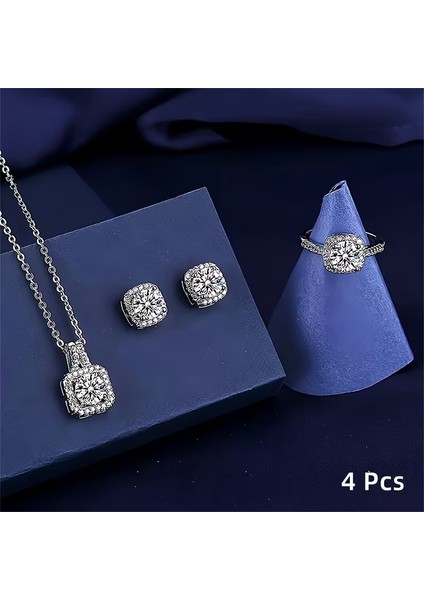 4 Parıltılı Küp Su Taşlı Takı Seti! Kolye Pandantifleri, Yüzükler ve Küpeler