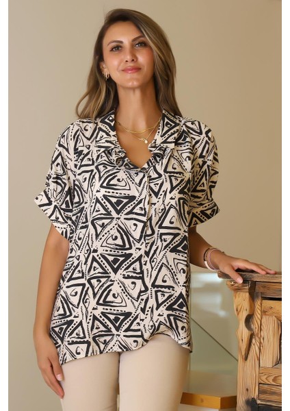 Katlamalı Kol Desenli Ekru Isiyah Kadın Gömlek 29751-2Y5 fiyatları