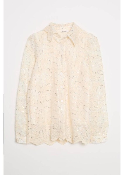 Boncuklu Uzun Kollu Naturel Kadın Gömlek M38169-2Y5