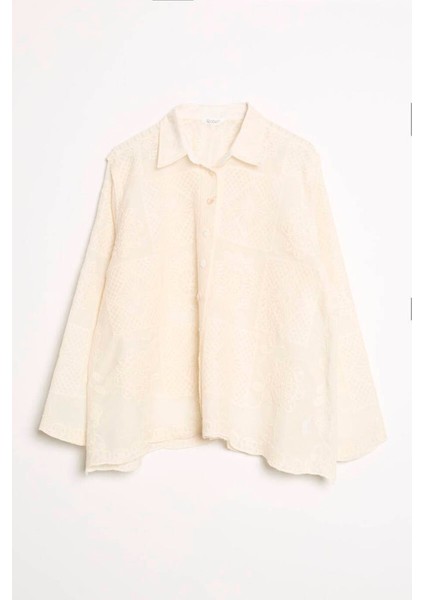 Desenli Geniş Kollu Natural Kadın Gömlek M38408-2Y5