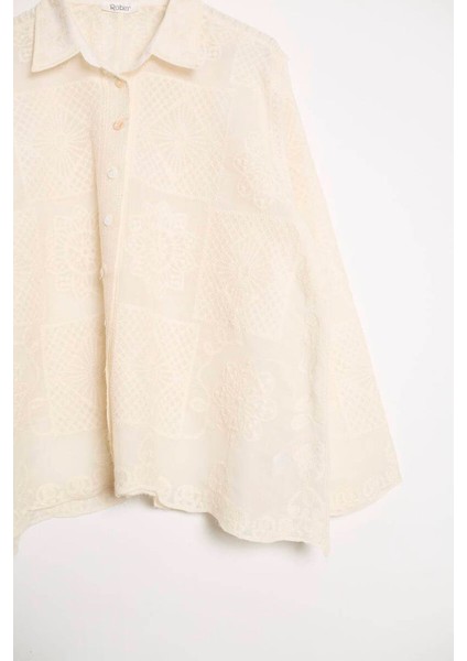 Desenli Geniş Kollu Natural Kadın Gömlek M38408-2Y5 fiyatları