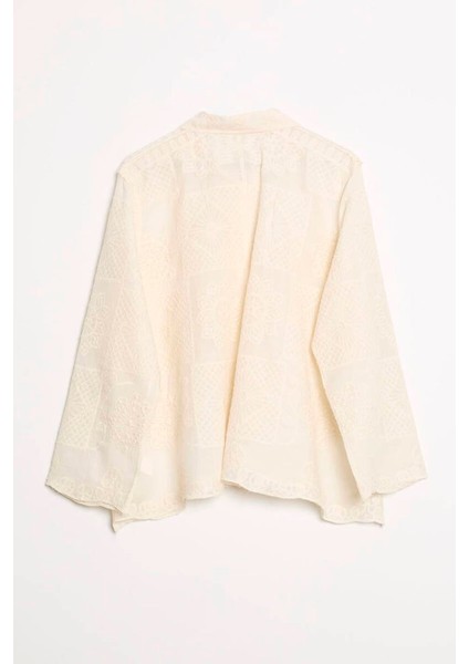 Desenli Geniş Kollu Natural Kadın Gömlek M38408-2Y5 modelleri